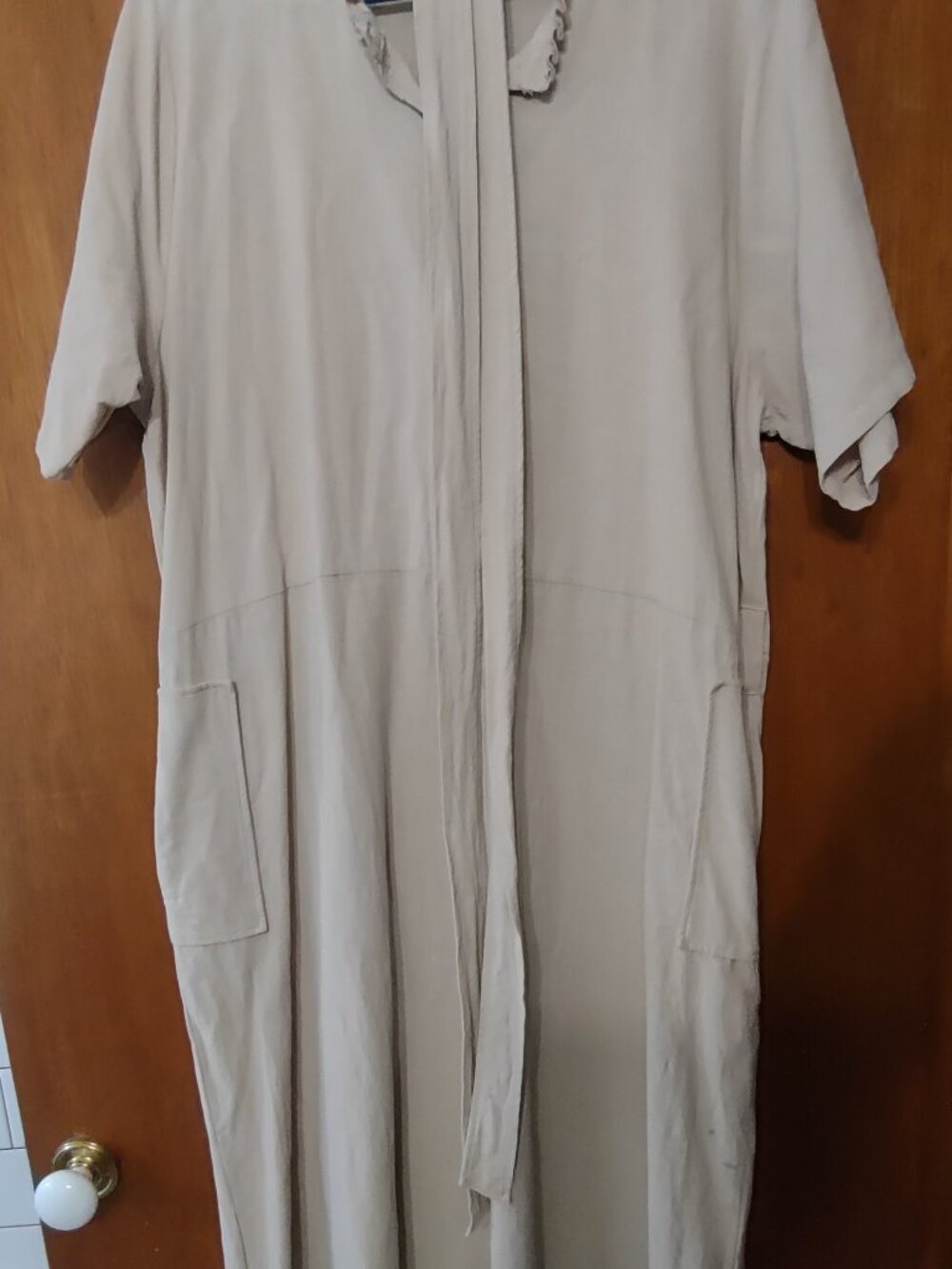 Linen Cotton Blend Dress Pockets Tie Beige Khaki Tan Color Unworn XXL